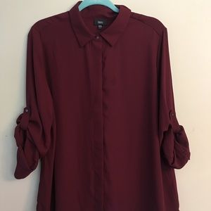 Burgundy Button Down Chiffon Blouse